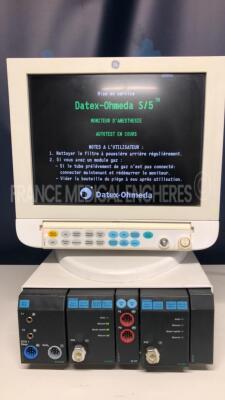 GE Patient Monitor D-FDP15-00 - YOM 2010 w/ Datex Ohmeda module rack F-CU8.08 - YOM 2002 w/ modules ECG Resp / PNI / P5 / P6 (Both power up)