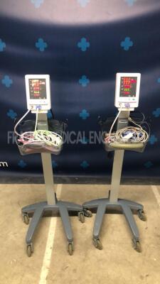 Lot of 2 Datascope Vital Signs Monitors Duo w/ SpO2 Sensors and Cuffs Adult (Both power up)