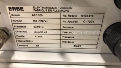 Lot of Erbe Electrosurgical Unit ICC 200EA and APC 300 - w/ Erbe trolley - footswitch (Both power up) - 9