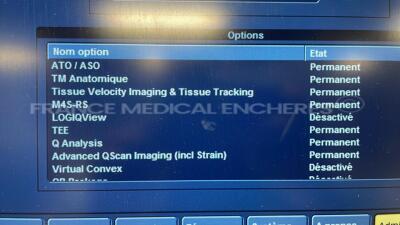 GE Ultrasound Vivid S6 - YOM 12/2009- S/W BT 10 - Options ATO/ASO - TM Anatomic - tissue velocity imaging & tissue tracking - logiq view - TEE - Qanalysis - advanced Qscan imaging - smart stress - echo - DICOM -IMT - AUTO FE - 9L-RS YOM 2010 - 4C-RS YOM - 8