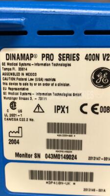 Lot of Johnson & Johnson Vital Signs Monitor Dinamap Compact TS - YOM 1996 - S/W 8621-V4.7 and GE Vital Signs Monitor Dinamap Pro Series 400V2 - YOM 2004 - S/W PMV2_RAE and GE Vital Signs Monitor Dinamap Pro Series 400 - YOM 2002 - PROC_RCB and Johnson - 12