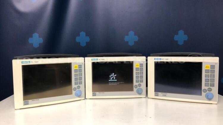 Lot of 3 Siemens Patient Monitors SC7000 - YOM 2002 - 2001 - 1999 S/W VF1.4-W and VF7.3-W - no power supplies (All power up)