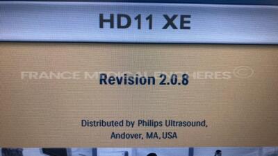 Philips Ultrasound HD11 XE - YOM 12/2006 - S/W 2.0.8 - Options DICOM network - vascular - QLAB 2DQ - cardiac - sono CT - Xres - w/ L9-3 probe - S3-1 probe - L12-3 probe - D2tcd probe (Powers up) - 5