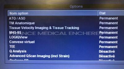 GE Ultrasound Vivid S6 - YOM 10/2011 - S/W 12.2 - Options ATO/ASO - TM anatomic - tissue velocity imaging & tissue tracking - logiq view - virtual convex - TEE - USB export - optimal depth - echo DICOM - DICOM print - AFI - w/ ECG electrodes (Powers up) - 7