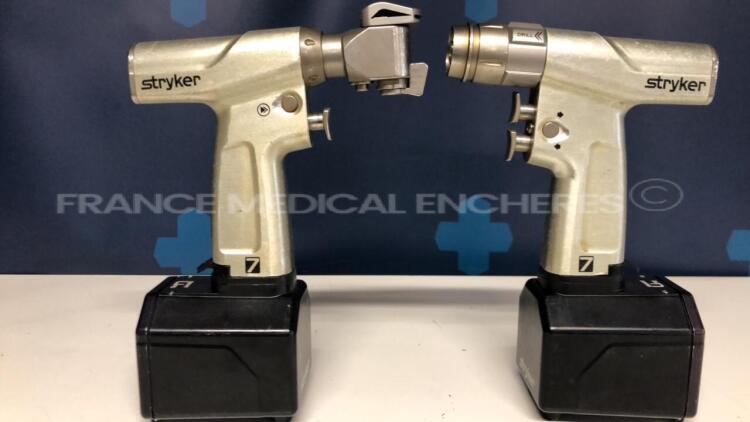 Lot of 1 Stryker Orthopedic Motor System 7 Sagittal Saw 7208 and 1 Stryker Orthopedic Motor System 7 SingleTrigger Rotary drill 7205 including 2 Stryker Aseptic Housing Battery 7126-120-000