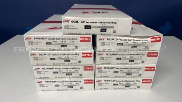 Lot of 9 Gore Propaten Vascular Graft Removable Rings Heparin - 3x 8mm x 80cm / 3x 8mm x 50cm / 1x 6mm x 80 cm / 1x 6mm x 50cm / 1x 10mm x 30cm