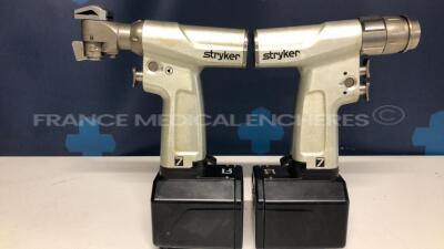 Lot of 1 Stryker Orthopedic Motor System 7 Sagittal Saw 7208 and 1 Stryker Orthopedic Motor System 7 SingleTrigger Rotary drill 7205 including 2 Stryker Aseptic Housing Battery 7126-120-000 - 2