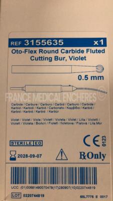 Lot of 10 Medtronic Oto Flex Round Carbide Fluted Cutting Burs 3155635 and 10 Medtronic Oto Flex Round Diamond Burs 3155646 and 12 Medtronic Oto Flex Round Diamond Burs 3155648 and 6 Medtronic Oto Flex Round Carbide Fluted Cutting Burs 3155631and 8 Medtro - 2