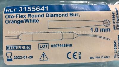 Lot of 10 Medtronic Oto Flex Round Carbide Fluted Cutting Burs 3155635 and 10 Medtronic Oto Flex Round Diamond Burs 3155646 and 12 Medtronic Oto Flex Round Diamond Burs 3155648 and 6 Medtronic Oto Flex Round Carbide Fluted Cutting Burs 3155631and 8 Medtro - 8