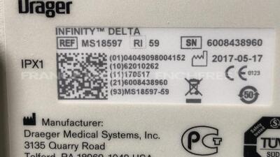 Drager Patient Monitor Infinity Delta - YOM 05/2017 - S/W VF9-1.W -w/ Drager docking station Infinity YOM 2011 - ETCO2 module YOM 2006 - no power supply (Powers up) - 9