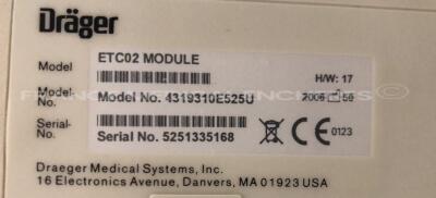 Drager Patient Monitor Infinity Delta - YOM 05/2017 - S/W VF9-1.W -w/ Drager docking station Infinity YOM 2011 - ETCO2 module YOM 2006 - no power supply (Powers up) - 10