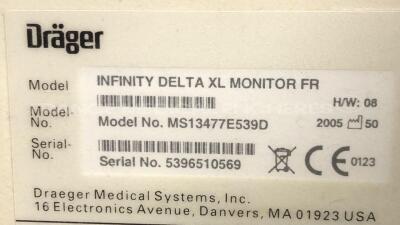 Drager Patient Monitor Infinity Delta XL - YOM 2005 - S/W VF9-1.W -w/ Drager docking station Infinity YOM 2011 - ETCO2 module YOM 2002 - no power supply (Powers up) - 10