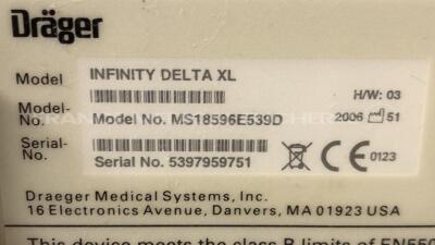 Drager Patient Monitor Infinity Delta XL - YOM 2006 - S/W VF9-1.W -w/ Drager docking station Infinity YOM 2010 - no power supply (Powers up) - 9