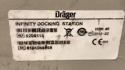 No pDrager Patient Monitor Infinity Delta XL - YOM 2006 - S/W VF9-1.W -w/ Drager docking station Infinity YOM 2010 - no power supply (Powers up)ower supply - 9