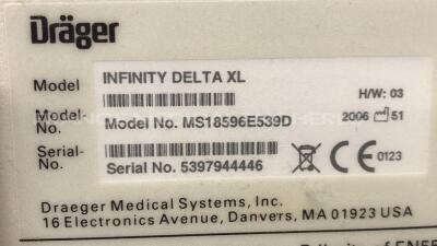 No pDrager Patient Monitor Infinity Delta XL - YOM 2006 - S/W VF9-1.W -w/ Drager docking station Infinity YOM 2010 - no power supply (Powers up)ower supply - 10