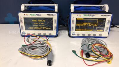 Lot of 2 Welch Allyn Patient Monitors Propaq Encore - SW V.2.50.00 - w/ ECG electrodes - (Both power up)