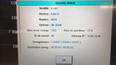 Spacelabs Patient Monitor Ultraview SL - S/W 2.03.11 w/ Spacelabs central unit Ultraview SL3800 - no power supplies (Powers up) - 5