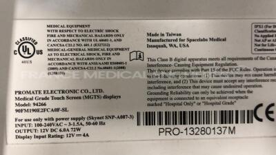 Spacelabs Patient Monitor Ultraview SL - S/W 2.03.11 w/ Spacelabs central unit Ultraview SL3800 - no power supplies (Powers up) - 7