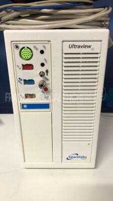 Lot of 2 Spacelabs Patient Monitors Ultraview SL - S/W 2.03.13/2.00.05 w/ Spacelabs central units Ultraview SL/SL including module ECG/SPO2/TI2 and ECG hoses and SPO2 hoses and Cuffs (Both power up) - 6