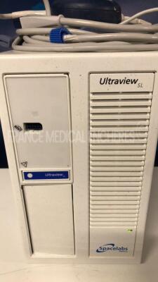 Lot of 2 Spacelabs Patient Monitors Ultraview SL - S/W 2.00.05/2.03.11 w/ Spacelabs central units Ultraview SL/SL including module ECG/SPO2/TI2 BIS and ECG hoses and SPO2 hoses and Cuffs and Bis hoses (Both power up) - 6