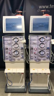 lot of 2 Fresenius Dialysis 5008 - YOM 2011 - S/W V4.57 - Count 30260 hours and 32665 hours (Both power up)