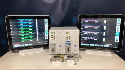 Lot of 2 Spacelabs Patient Monitors 91387 - S/W 2.03.13 6 w/ module ECG/SPO2/T1/P1 - 2 X Spacelabs telemetry Aria Tele (Both power up)