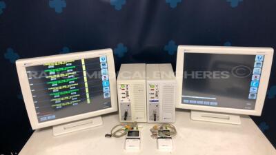 Lot of 2 Spacelabs Patient Monitors Ultraview SL 31387 - S/W 2.03.10 and 2.03.11 - w/ 2X module ECG/SPO2/T1/P1 - 2 X Spacelabs telemetry Aria Tele (Both power up)