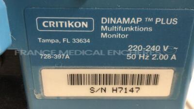 Lot of 3 Critikon Vital Signs Monitors Dinamap Plus w/ SPo2 Sensors and Cuffs (All power up) - 12