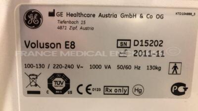 GE Healthcare Voluson E8 BT 13 - YOM 11/2011 -S/W 13.0.6 - in excellent condition - Options advanced 4D - DICOM - sono IT - vocal 2 - advanced VCI - elastography analysis - V-SRI - advanced STIC - sonoVCAD labor - sonoAVC - expert - sonobiometry - w/ GE R - 14