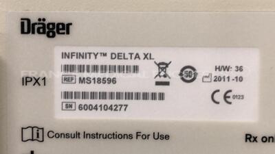 Lot of Drager Patient Monitor Infinity Delta XL - YOM 2011 - S/W VF8-3.W w/ Drager Docking Station YOM 2006 and Drager Patient Monitor Infinity Delta - YOM 2004 - S/W VF5-W w/ Drager Docking Station YOM 2004 (Both power up) - 6