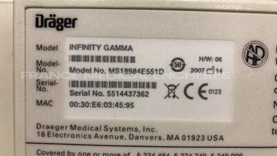 Lot of Drager Patient Monitor Infinity Gamma - YOM 2007 - S/W VF6.4-W and Siemens Patient Monitor SC 6002 XL - YOM 2004 - S/W VF5.3-W - no power supplies (Both power up) - 7