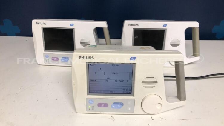 Lot of 3 Philips Patient Monitors A1 - YOM 2001 / 2002 / 2003 - S/W 2.00 - 1 power supply (All power up)