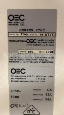 GE/OEC C-Arm Series 7700 - YOM 1998 - X-RAY generator YOM 2007 (Powers up) - 18