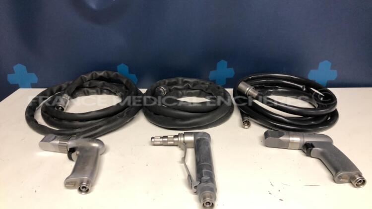 Lot of 2 Desoutter Pneumatic Orthopedic Motors M171 and 1 Desoutter Orthopedic Motor M192 w/ 3 Pneumatic Hoses (All Untested)