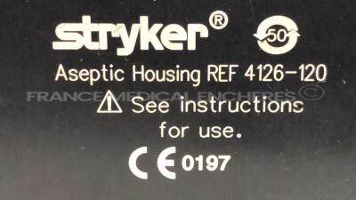 Lot of 1 Stryker Orthopedic Motor System 5 Sagittal Saw 4208 and 1 Stryker Orthopedic Motor System 5 Single Trigger Rotary drill 4205 including 2 Stryker Aseptic Housing Batteries 4126-120 and Stryker Drill 4103-131 and Stryker Reamer 4103-210 - 17