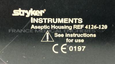 Lot of 1 Stryker Orthopedic Motor System 5 Sagittal Saw 4208 and 1 Stryker Orthopedic Motor System 5 Single Trigger Rotary drill 4205 including 2 Stryker Aseptic Housing Batteries 4126-120 and Stryker Drill 4103-131 and Stryker Reamer 4103-210 - 18