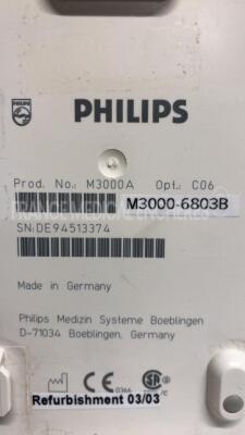 Lot of 4 Philips Patient Monitors M3046A - 1 YOM 2004 - 3 YOM 2002 - S/W D.15.00 w/ Philips Module ECG/Resp - Spo2 - PB M3000A - YOM 2002 & 2003 & 2005 & 2006 - No power cables (All Power up) - 12