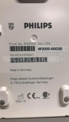 Lot of 4 Philips Patient Monitors M3046A - 1 YOM 2004 - 3 YOM 2002 - S/W D.15.00 w/ Philips Module ECG/Resp - Spo2 - PB M3000A - YOM 2002 & 2003 & 2005 & 2006 - No power cables (All Power up) - 14