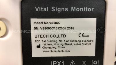 Lot of HP Vital Signs Monitor Viridia 24C - YOM 1999 and Utech Vital Signs VS2000 - YOM 2015 - S/W 2.28 w/ SPo2 & ECG Sensors and Marquette Hellige Vital Signs Monitor Eagle 3010 - S/W 7020 - no power cables (All power up) - 12