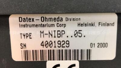 Lot of Datex Ohmeda Module M-NIPB - YOM 2000 and Datex Ohmeda Module M-MINIC - YOM 2003 and 2 Datex Ohmeda Modules M-NESTPR-01 - YOM 2005 / 2003 - 8