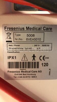 Lot of 2 Fresenius Dialysis 5008 - S/W V4.57/V3.95 - count 50326/50260 hours (Both power up) - 10