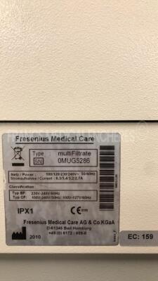 Lot of 2 Fresenius Dialysis MultiFiltrate - YOM 2010 - S/W 5.2 (Both power up) - 8