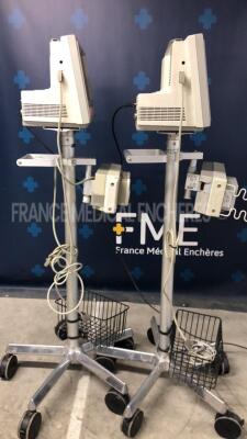Lot of 2 Hewlett Packard Patient Monitors Viridia 24C w/ Module Racks including SPO2/PLETH and ECG/Resp and NBP and Temp modules (Both power up) - 3