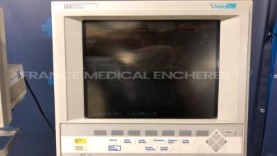 Lot of 2 Hewlett Packard Patient Monitors Viridia 24C w/ Module Racks including SPO2/PLETH and ECG/Resp and NBP and Temp modules (Both power up) - 5