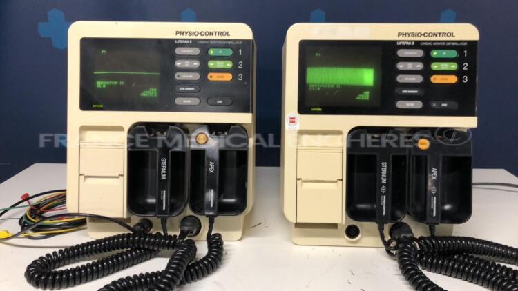 Lot of 2 Physio-Control Defibrillators Lifepak 9 (Both power up)