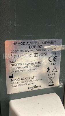 Lot of 2 Nikkiso Dialysis DBB-07 - YOM 2010 - Count 35952h and 36118h (Both no power) - 11
