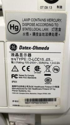 Datex Ohmeda Patient Monitor DLCC15 w/ Datex Ohmeda Module F-CU8-11-VG1- YOM 2007 on GE Trolley KISS (Powers up) - 7