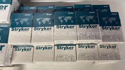 Lot of 50 Stryker Bone Screws 2030-6535-1 and 4 Stryker Bone Screws 40-27022S and 2 Stryker Intramedullaire Plugs 0939 and 4 Stryker Acetabular Cups 0580-6-848 and 2 Stryker Polyethylene Inserts 623-10-32H and 2 Stryker Stabilizer Femorals 5512-F-401 and - 2