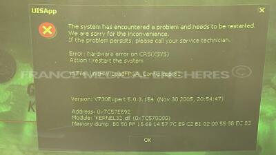 GE Ultrasound Voluson 730 Expert - YOM 2004 w/ GE Probe RAB4-8L and Sony Video Graphic Printer UP-895MDW - Boot error (Powers up) - 5