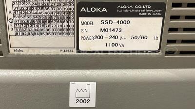 Aloka Ultrasound ProSound SSD 4000 - YOM 2002 w/Aloka Probe UST-5524-7.5 and Aloka Probe UST-9124 and Aloka Probe UST-9123 and Aloka Probe UST-670P-5 and Sony Video Graphic Printer UP-895MD - Boot error (Powers up) - 13